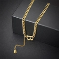Titanium steel gold necklace featuring a bold letter B pendant and long tassels - Gold