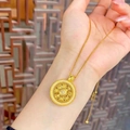 Vintage Chinese hollow gold pendant necklace with filigree compass design and small stones - Chopin Chain / Gold