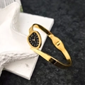 Vintage gold stainless steel snake head watch bracelet with black roman numeral dial - New Black Dial Bangle (Gold)