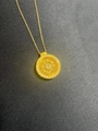 Golden mandala openwork pendant necklace with embedded zircon stones on black background - O Chain / Gold