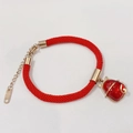Red cord bracelet with rose gold stainless steel lucky cat charm and secure lobster clasp - Rose Gold Red Lucky Cat Bracelet