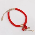 Red braided cord bracelet with rose gold calabash and ancient coin charms for luck - Rose Gold Red Gourd Coin Bracelet