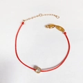 Red cord bracelet with rose gold charms and round sparkling zircon gemstone - Rose Gold Red Rhinestone K-Tag Bracelet