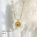 Detail showing vintage gold sun pendant with amber stone and snake chain dimensions - Hollow Round Style