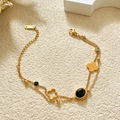 Pulsera de acero dorado de doble capa con trébol de nácar y piedras preciosas verdes - Dorado Zirconia Negra Trébol Calado Pulsera Doble Capa