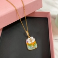 Collana di lusso con fiori in smalto cinese, perle e catena dorata - Oro - Collana Camelia Quadrata Pittura a Olio