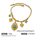 Detail of gold geometric bracelet with turquoise stone and delicate charms - Rhombus Turquoise Pendant Style (X1159)