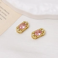 Detail der 18K vergoldeten rechteckigen Perle mit rosa Stein und kleinen Kristallen - Gold + Rosa Strass (02#)