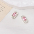 Detail von rechteckigen Hohlperlen mit rosa ovalem Edelstein in Silberoptik - Silber + Rosa Strass (05#)