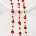 Detail of red apple charm necklace with golden chain and faceted red glass beads - Half Meter Price / 01#-Red Apple Gold Chain