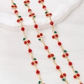 Detailed close-up of cherry pendants on a golden chain with red faceted beads - Half Meter Price / 04#-Cherry Red Bead Gold Chain