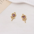 Detail of gold magic wand pendants with purple heart crystal and sparkling zircons - Purple (03#)
