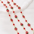 Close-up of golden chain necklace with red strawberry charms and faceted crystal beads - Half Meter Price / 05#-Strawberry Red Bead Gold Chain