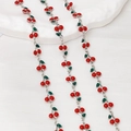 Detailed view of red cherry enamel charms on silver metal chains for DIY jewelry making - Half Meter Price / 09#-Cherry Red Green Silver Chain