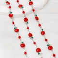 Detail of silver chain necklace with red enamel apple pendants and faceted beads - Half Meter Price / 10#-Apple Red Bead Silver Chain