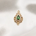 Detailed view of a green teardrop stone pendant with gold plating and white zircons - Dark Green