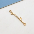 Macro detail of gold-plated bamboo joint charm connector for DIY jewelry crafting - Thin Bamboo Node with Two Leaves Connector (03#)