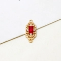 Detail of vintage gold plated pendant connector with red zircon and filigree pattern - Rectangular (7*18mm) / 01#Red