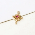 Macro view of gold-plated hollow floral pendant with pink stone and dual hanging loops - Flower (10*15mm) / 02# Rose Red