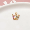 Macro view of gold-plated crown charm featuring a heart-shaped zircon and colorful stones - Multicolor Heart Zirconia Crown (02#)