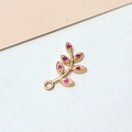 Detail of gold plated leaf pendant with pink zircon inlays for DIY jewelry making - Minimum 100 Pieces Price / Rose Red