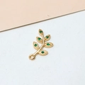 Macro detail of gold-plated leaf pendant with six sparkling green zircon stones - Minimum 100 Pieces Price / 05# Green