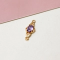 Macro detail of gold-plated pendant connector with oval purple zircon and filigree pattern - Hollow Vine Oval Style / 01#Violet