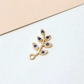 Detailed view of gold plated leaf pendant with dark blue zircon stone for DIY jewelry - Minimum 100 Pieces Price / Style 05 Dark Blue