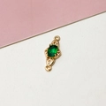 Close-up of gold-plated pendant with green oval gemstone and hollow scrollwork for DIY - Hollow Vine Oval Style / 01# Green