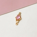 Close-up of pink zircon pendant connector with gold plating and double loops for DIY jewelry - 01#Pink