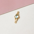Detail of 18K gold-plated oval blue zircon connector with filigree work for DIY jewelry - 01#Light Blue