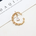 Detail of crescent moon pendant in gold with micro-set zircon and teardrop stone - Style 02 (02#)