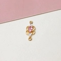 Detail of gold-plated pendant with pink oval zircon and double loops for DIY jewelry - 02# Pink