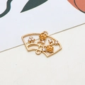 Detail of gold fan-shaped pendant with zircon plum blossom for DIY jewelry making - Minimum 10 Pcs / Style 02 Double Loop