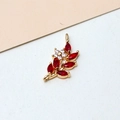 Close-up of gold-plated leaf pendant with red marquise stones and zircon flowers - Minimum 100 Pieces Price / 04#Red