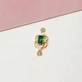 Detail view of a gold-plated connector with green oval gemstone and white cubic zirconia - 02# Green