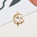 Gold-plated moon pendant featuring two cats with sparkling cubic zirconia inlay - Two Cats On Moon (04#)