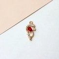 Detail of gold dolphin charm with red droplet zircon and white crystal pave setting - Dolphin Style (04# Red)
