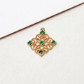 Detail of vintage gold-plated hollow rhombus pendant with sparkling green zircon stones - 01# Green