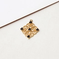 Macro view of gold plated hollow rhombus pendant with black gemstones for jewelry making - 01# Black