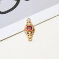 Detail of vintage copper pendant connector with red stone and zircon in filigree design - Oval Hollow Style (01#) / Red