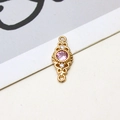 Macro detail of retro hollow copper charm with pink zircon for DIY jewelry making - Olive Hollow Style (01#) / Pink