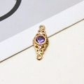 Macro shot of gold-plated jewelry connector with purple zircon and dual hanging loops - Long Symmetrical Style (01#) / Lavender
