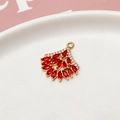 Detail of fan-shaped gold pendant with red marquise stones and zircon accents - Style 01 / 01#Red