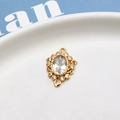 Detail of vintage gold pendant connector with oval zircon and Victorian style lace border - Style 08 Double Hole