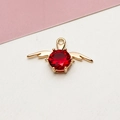 Close-up of red heart zircon pendant with gold wings for DIY necklace jewelry making - Angel Wings Round Style (LF2144) / 01#Red