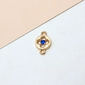 Detail showing gold-plated four-leaf flower charm with blue zircon and dual connector loops - Type 01 Round Hollow Center (01#7*12mm) / 01# Royal Blue