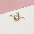 Detailed close-up of a gold-plated angel wing pendant with a central round zircon stone - Angel Wings Round Style (LF2144) / 01# White