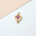 Macro detail of gold plated clover charm connector with a pink zircon stone inlay - Type 01 Round Hollow Center (01#7*12mm) / 01# Rose Red