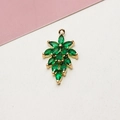Macro shot of gold-plated leaf charm with green marquise-cut cubic zirconia crystals - Leaf Wheat Style (LF2144) / 02# Green